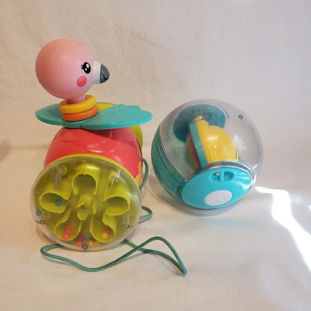 Fisher Price Paradise Pals Flamingo Roll A Round Rainbow Smile Face Pull Toys